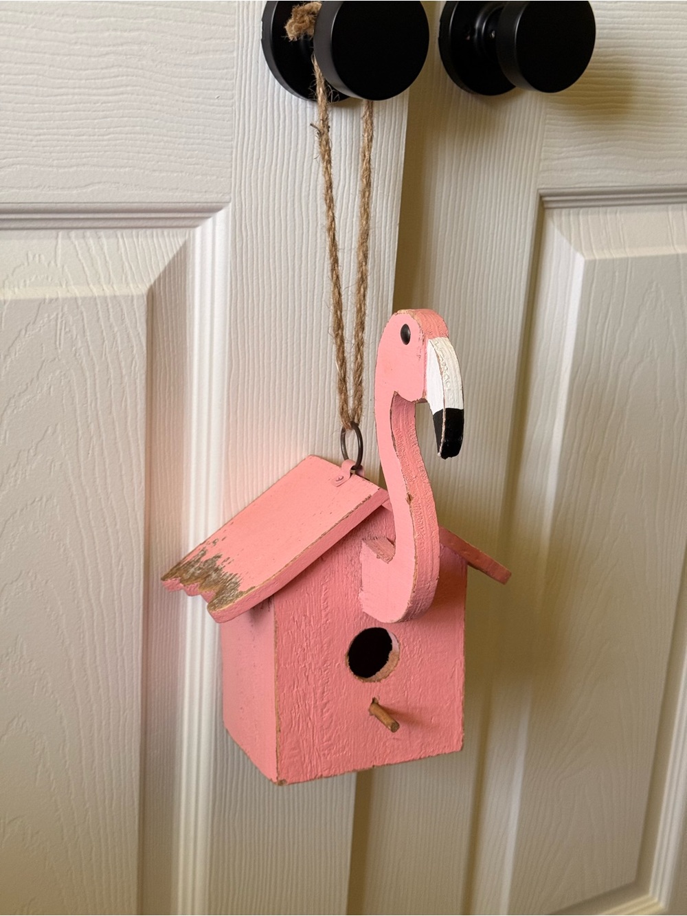 Pink flamingo bird house